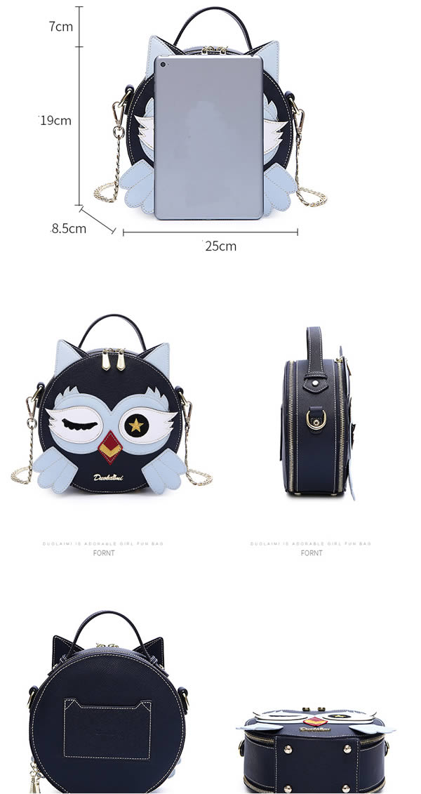 Fashion cute cartoon owl round handbag shoulder bag