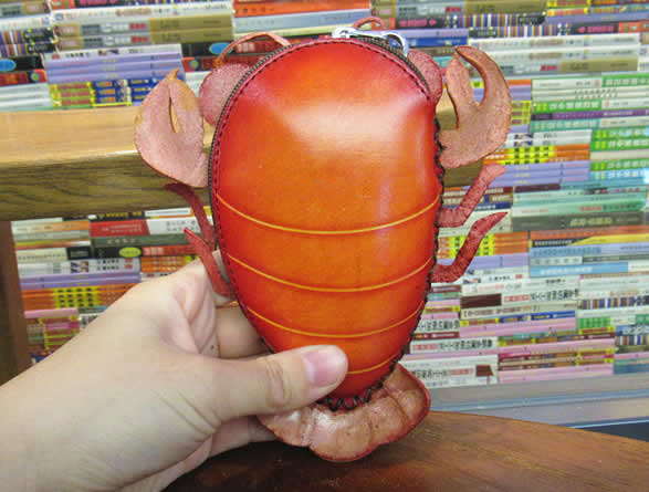 Fun red crayfish handmade leather coin purse