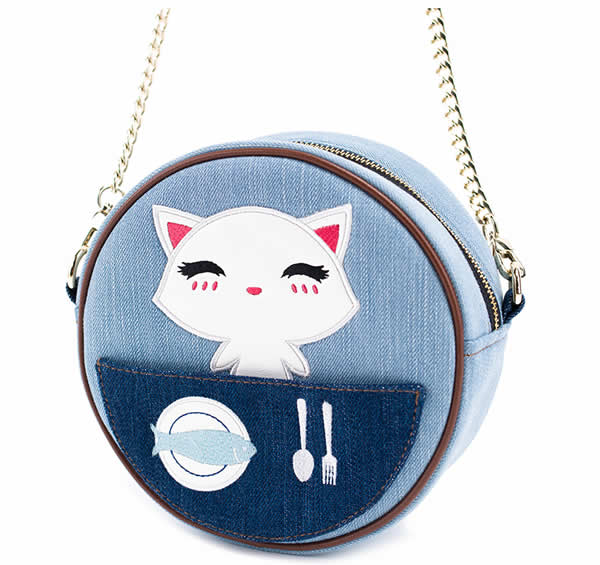 Simple and stylish kitten round canvas shoulder bag