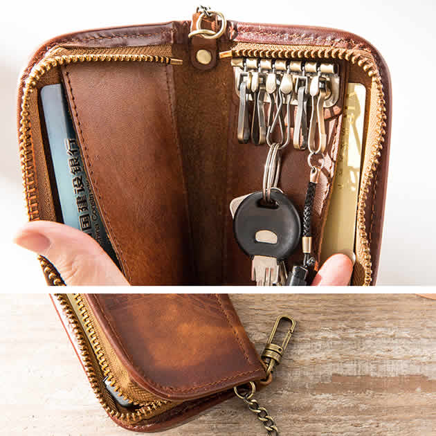 Vintage Mens Genuine Leather Cowhide Organizer Car key Card Case Wallet