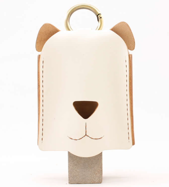 Leather Dog Face Key Bag with Key Ring
