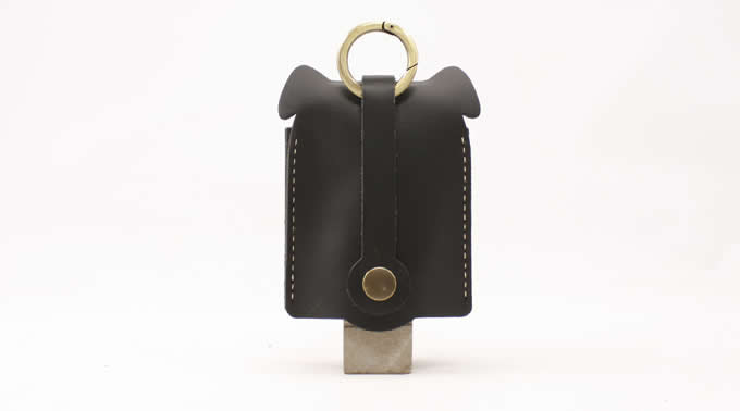 Leather Dog Face Key Bag with Key Ring