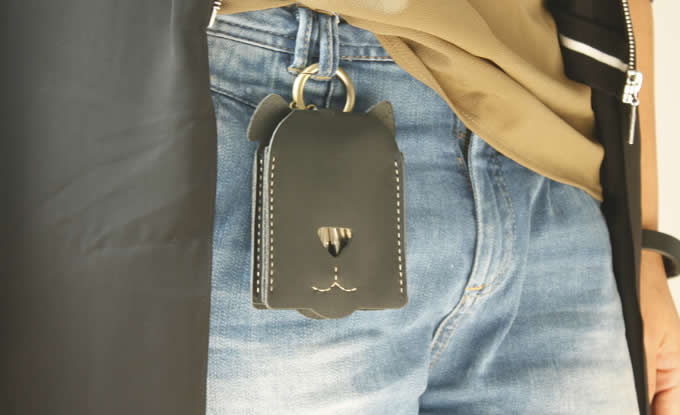 Leather Dog Face Key Bag with Key Ring