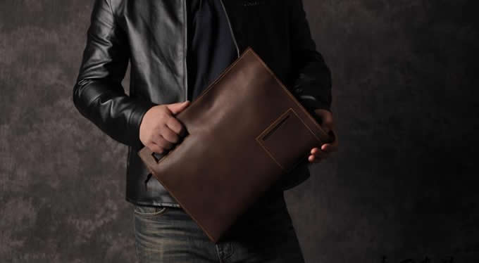 Retro Genuine Leather Business Portfolio Briefcase A4 Paper File ...