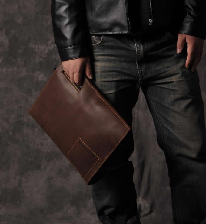  Fashion Genuine Leather Business Portfolio Briefcase A4 Paper File Document Organizer 