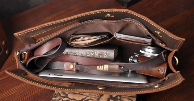  Fashion Genuine Leather Business Portfolio Briefcase A4 Paper File Document Organizer 