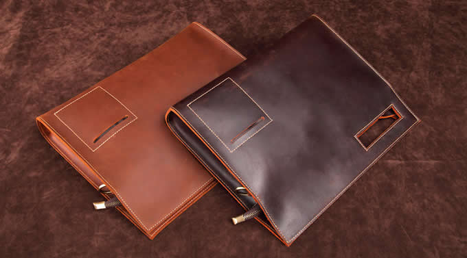 Genuine Leather Business Portfolio Briefcase A4 Paper File Document Organizer