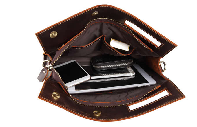 Genuine Leather Business Portfolio Briefcase A4 Paper File Document Organizer