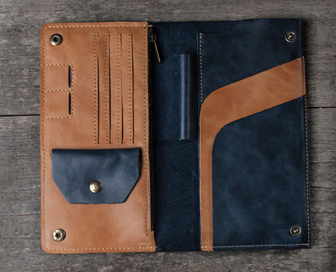 Genuine Leather Travel Wallet &  Documents Organizer Zipper Case