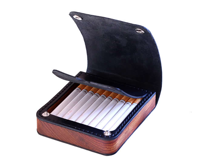  Genuine Leather&Wooden Cigarette Case