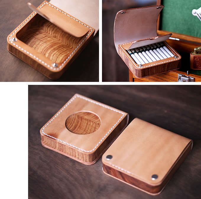  Genuine Leather&Wooden Cigarette Case