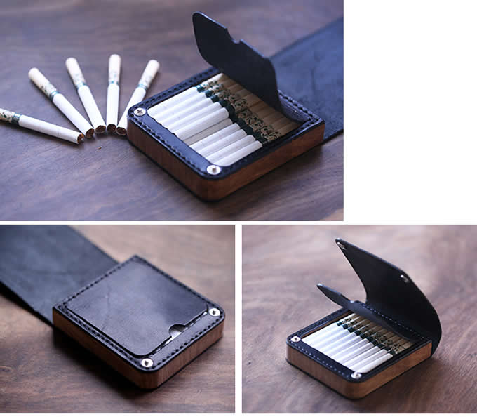  Genuine Leather&Wooden Cigarette Case