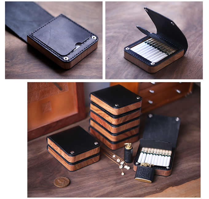  Genuine Leather&Wooden Cigarette Case