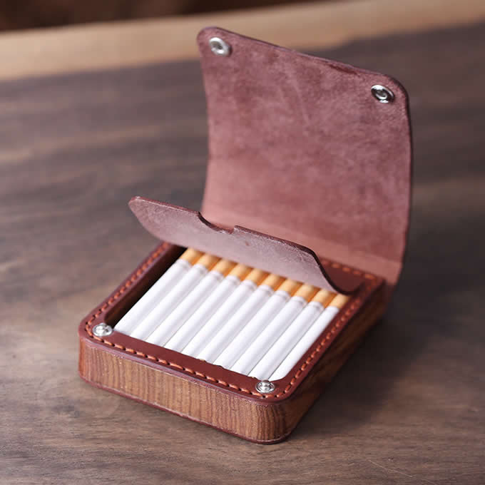  Genuine Leather&Wooden Cigarette Case