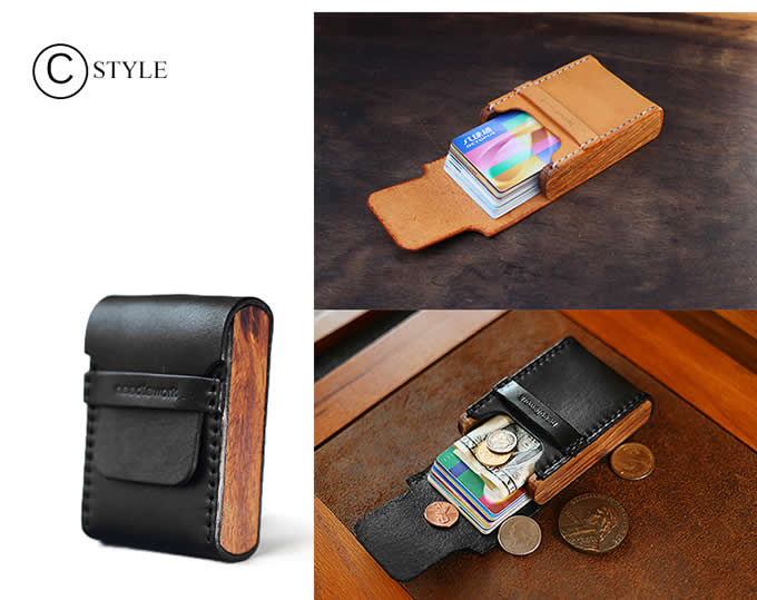  Handmade Genuine Leather&Wooden Business Name Card Holder Wallet Credit card ID Case / Holder