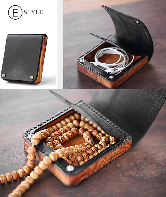  Handmade Genuine Leather&Wooden Business Name Card Holder Wallet Credit card ID Case / Holder