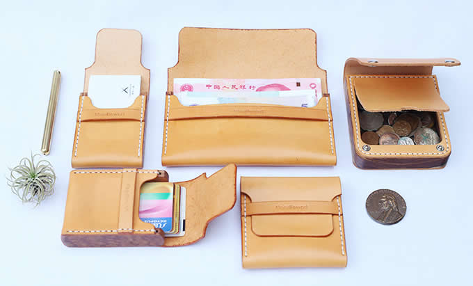  Handmade Genuine Leather&Wooden Business Name Card Holder Wallet Credit card ID Case / Holder