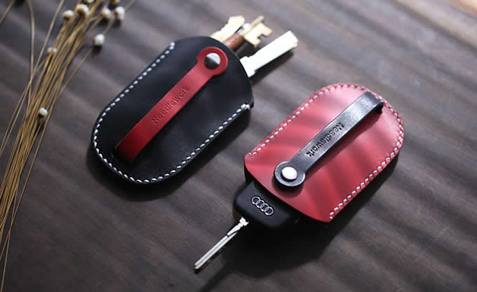 Handmade Genuine Leather Car Key Case Cover Holder 