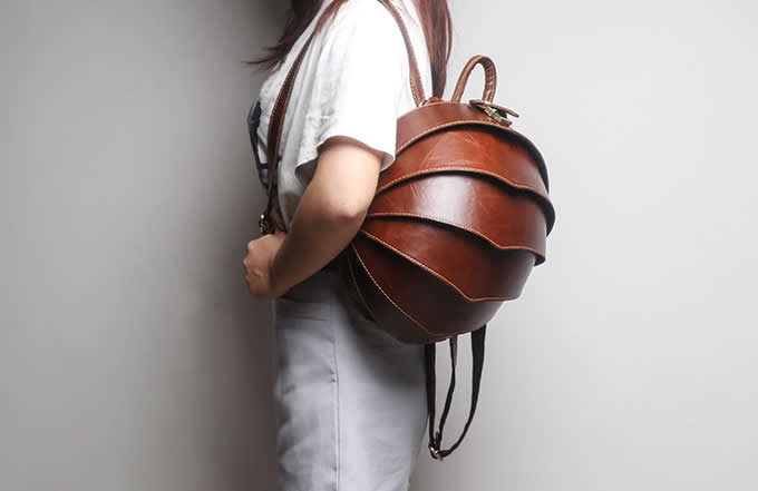  Handmade Genuine Leather Beetle Backpack Purse Travel Bag for Women and Men   