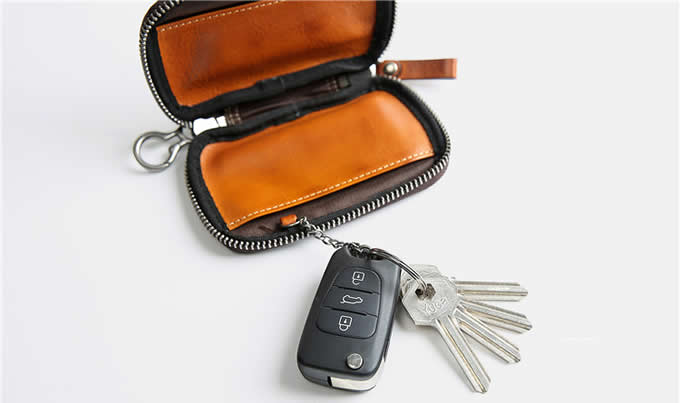 Handmade Genuine Leather Car Key Wallet Men Holder Keychain Pouch