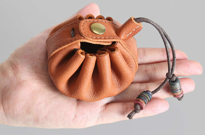  Handmade  Genuine Leather  Draw String Pouch Coin Purse Storage Bag Box 