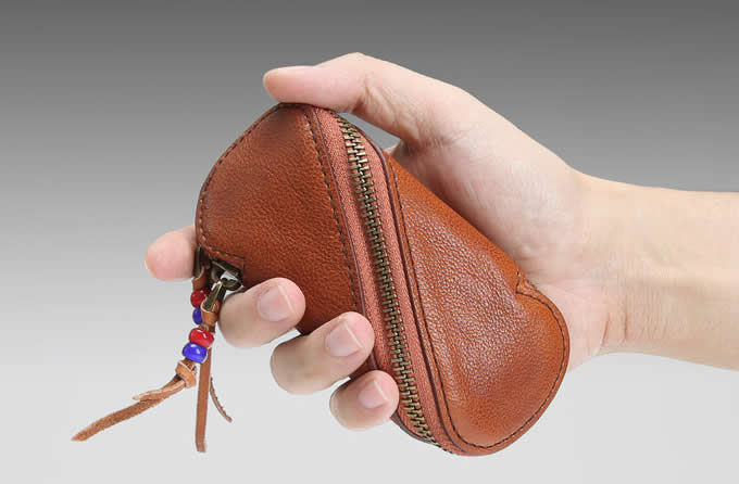 Handmade Leather Car Key Fob Keyless Entry Keychain Keybag Keycase Purse Wallet Zipper Organizer