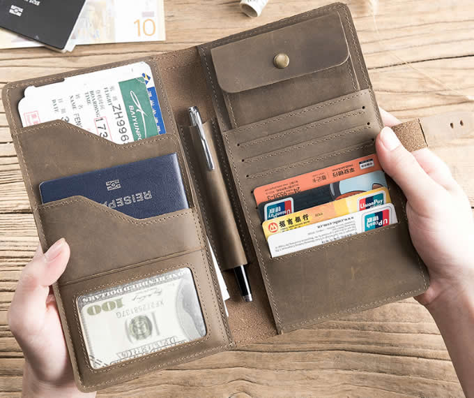  Handmade Genuine Leather Travel Credit Card Holder Wallet & Documents Organizer 