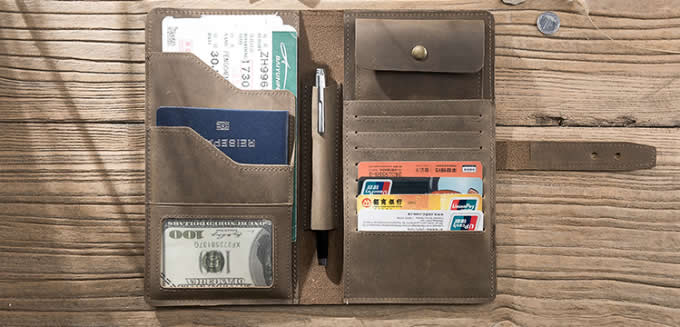  Handmade Genuine Leather Travel Credit Card Holder Wallet & Documents Organizer 