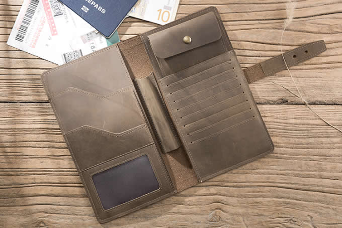  Handmade Genuine Leather Travel Credit Card Holder Wallet & Documents Organizer 