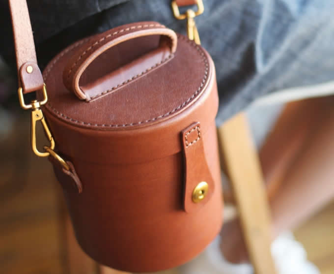 Handmade Leather Cylinder Shaped Purse Shoulder Bag