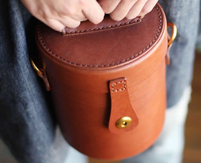 Handmade Leather Cylinder Shaped Purse Shoulder Bag