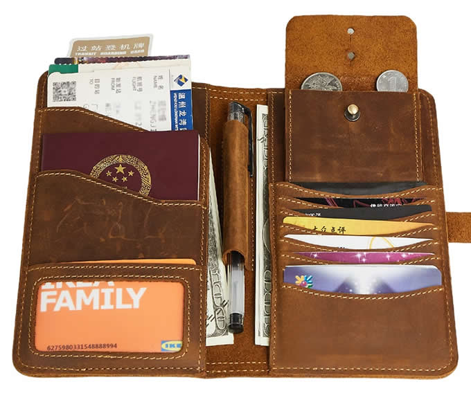 Handmade Leather Multi-Purpose Travel Wallet Card Passport Holder