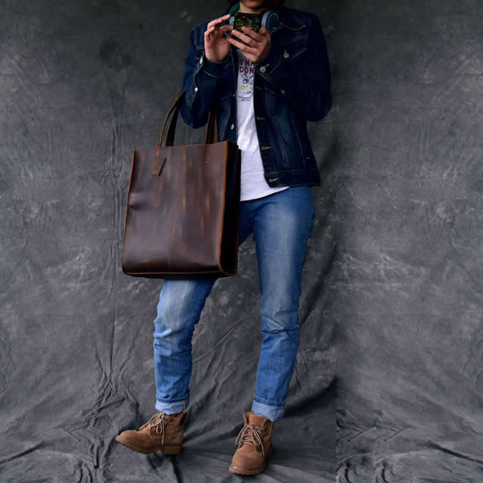 Handmade Leather Shoulder Bag Casual Big Bags Handbag  