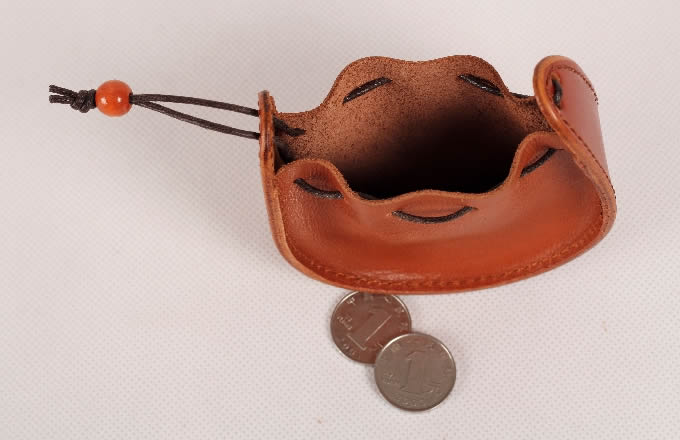 Leather  Drawstring Pouch Coin Purse