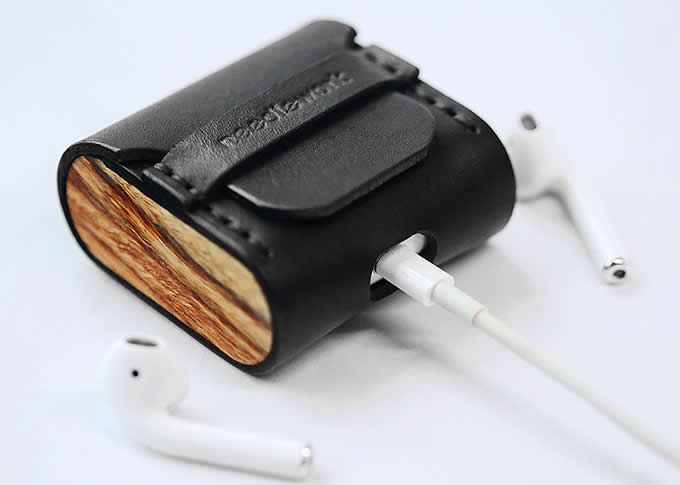  Leather&Wooden Protective Cover for Apple AirPods Charging Case   