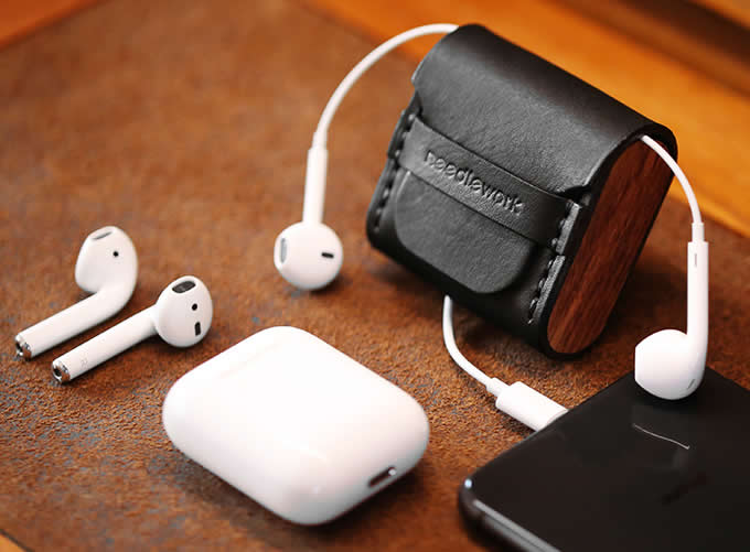  Leather&Wooden Protective Cover for Apple AirPods Charging Case   