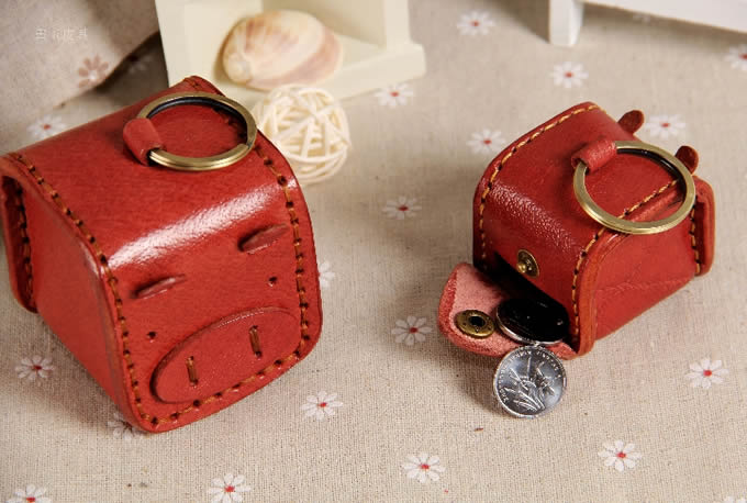  Pig Leather Coin Purse with Keychain  