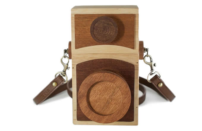 Retro Wooden Camera Small Crossbody Cell Phone Purse Wallet With Shoulder Strap