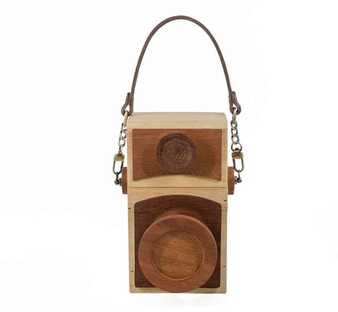 Retro Wooden Camera Small Crossbody Cell Phone Purse Wallet With Shoulder Strap