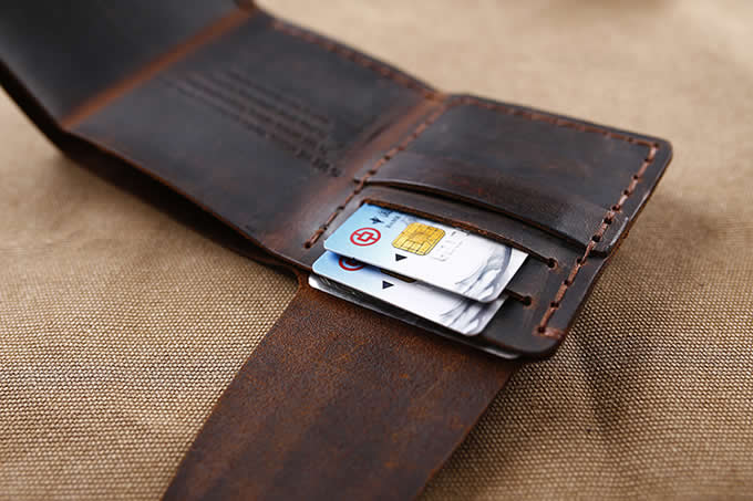  Handmade Leather Three-Fold  Wallet Credit Card Holder