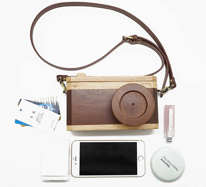 Wooden Camera Small Crossbody Cell Phone Purse Wallet With Shoulder Strap