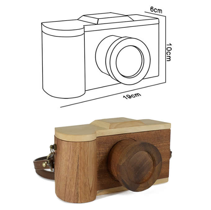 Handmade Wooden Camera Small Crossbody Cell Phone Purse Wallet With Shoulder Strap 