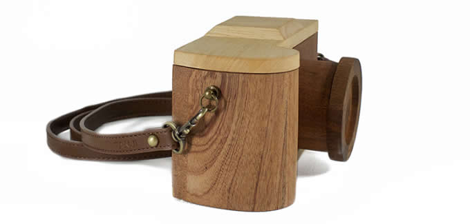 Handmade Wooden Camera Small Crossbody Cell Phone Purse Wallet With Shoulder Strap 