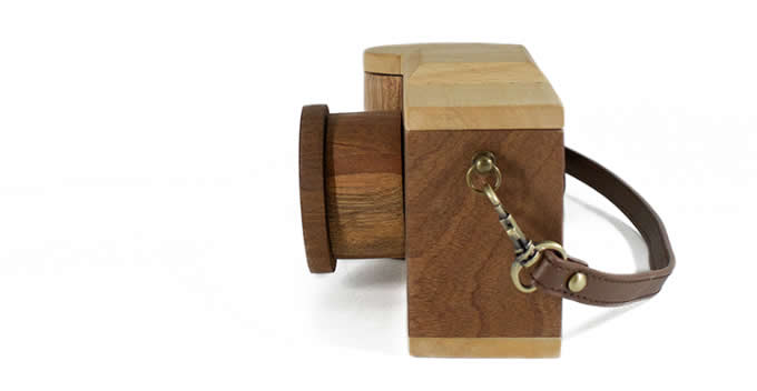 Handmade Wooden Camera Small Crossbody Cell Phone Purse Wallet With Shoulder Strap 