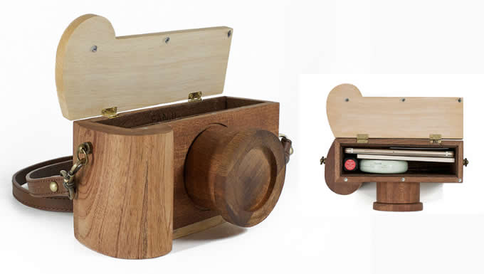Handmade Wooden Camera Small Crossbody Cell Phone Purse Wallet With Shoulder Strap 