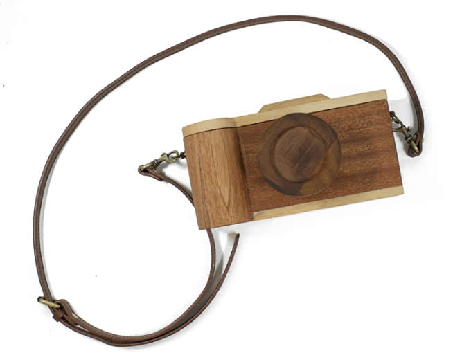 Handmade Wooden Camera Small Crossbody Cell Phone Purse Wallet With Shoulder Strap 