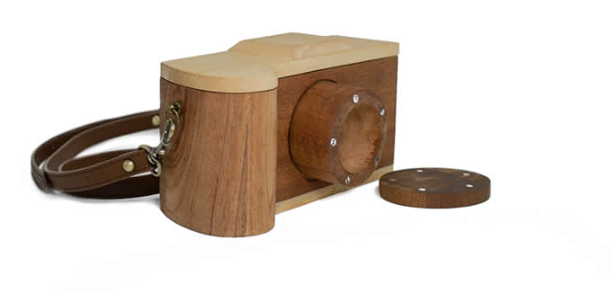 Handmade Wooden Camera Small Crossbody Cell Phone Purse Wallet With Shoulder Strap 