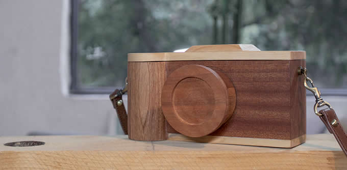 Handmade Wooden Camera Small Crossbody Cell Phone Purse Wallet With Shoulder Strap 