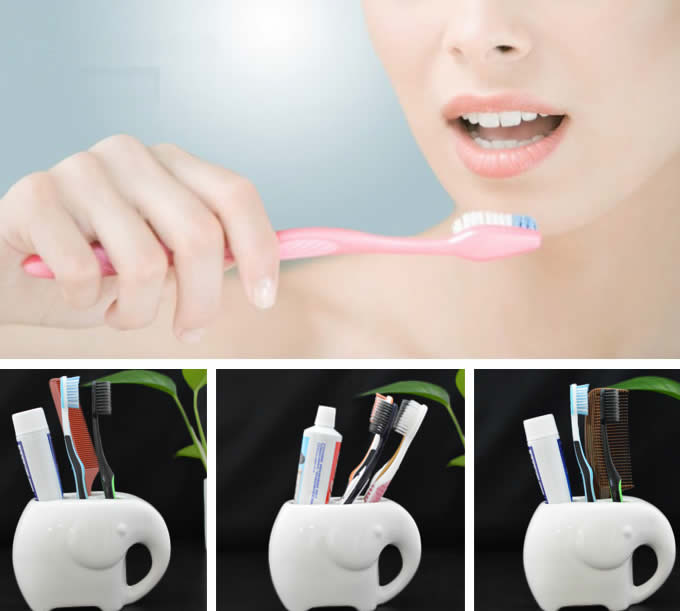  Ceramic Bamboo Elephant  Toothbrush and Toothpaste Holder