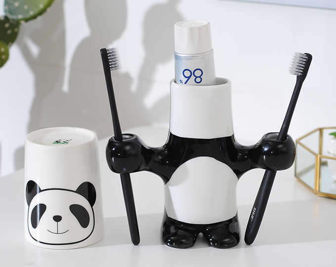  Ceramic Panda Toothbrush Toothpaste Stand Holder With Cup